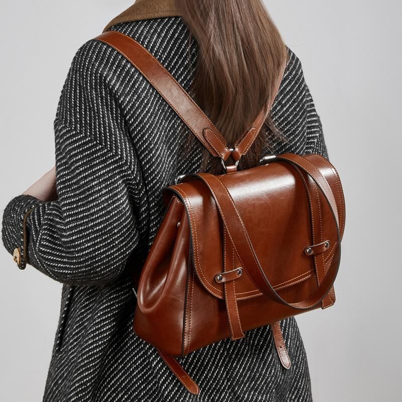 Genuine Cowhide Leather Backpack for Women, Soft Everyday Carry Bag
