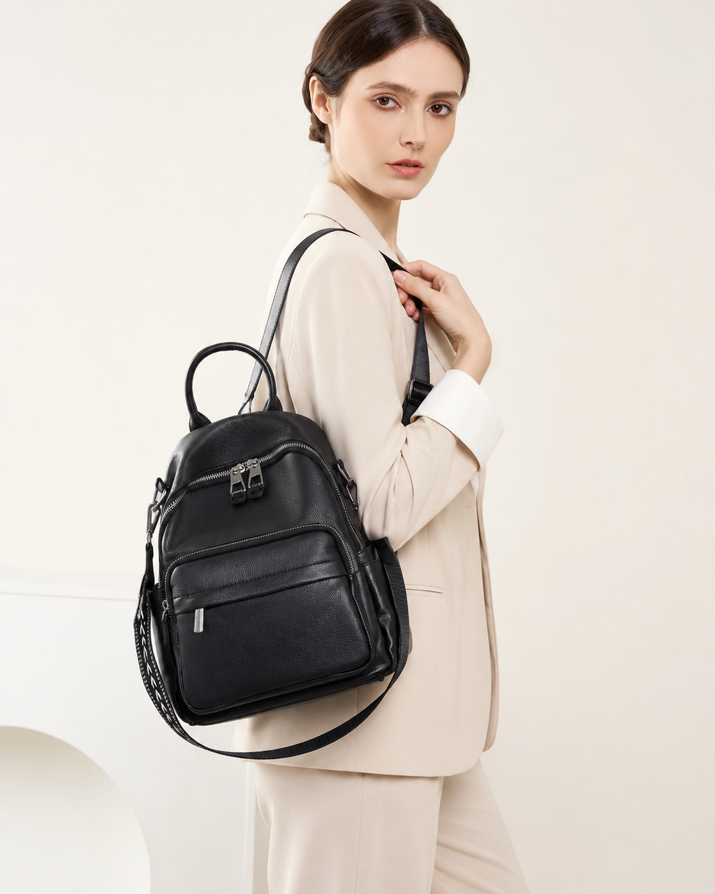 Genuine Cowhide Leather Backpack for Women, Soft Everyday Carry Bag