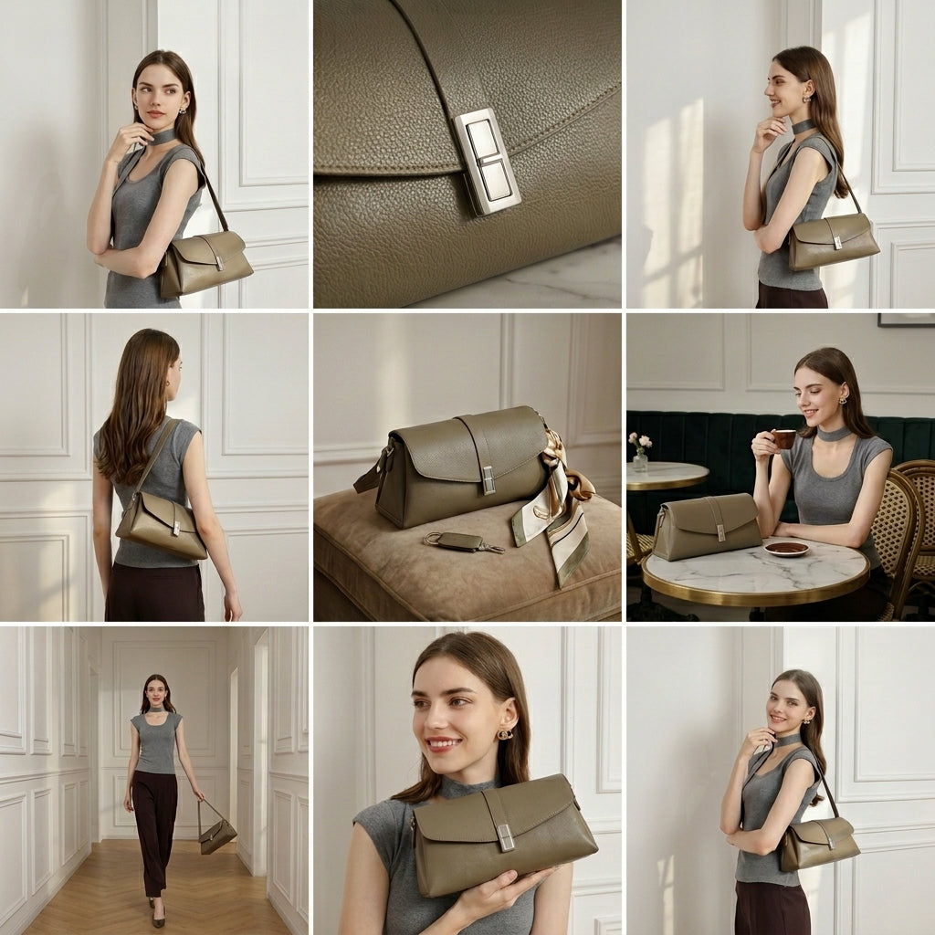 Genuine Cowhide Leather Shoulder Bag for Women, Everyday Carry Bag