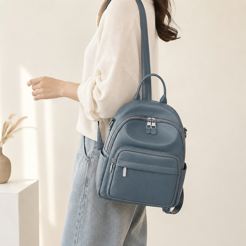 Genuine Cowhide Leather Backpack for Women, Soft Everyday Carry Bag