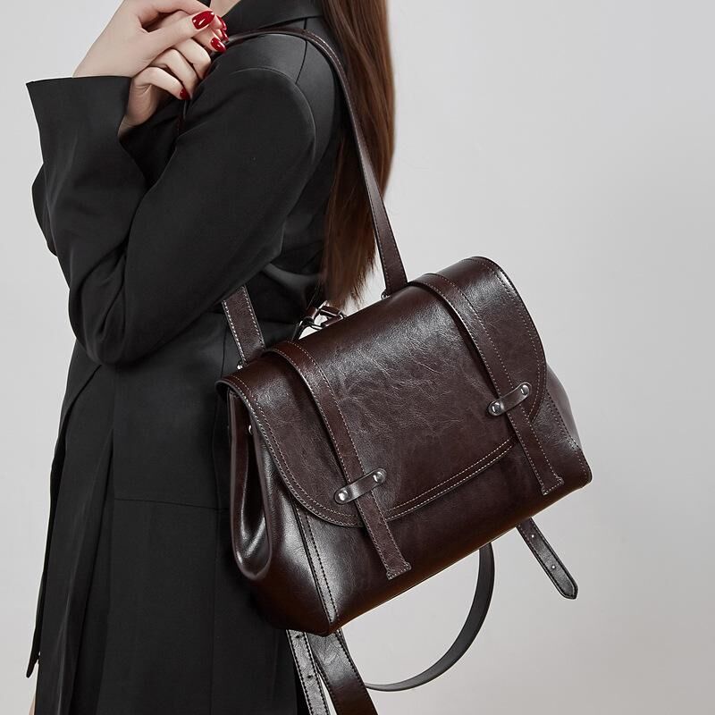 Genuine Cowhide Leather Backpack for Women, Soft Everyday Carry Bag