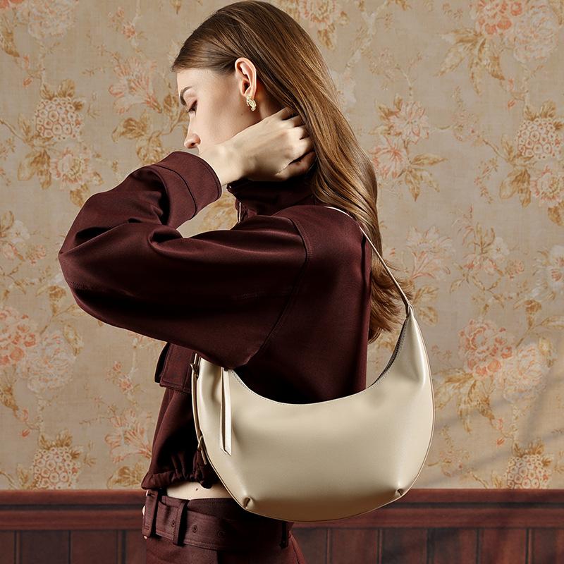 Genuine Cowhide Leather Shoulder Bag for Women, Soft Everyday Carry Bag