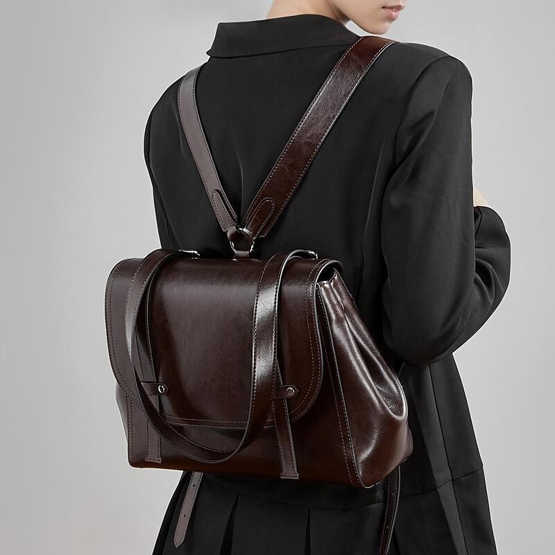 Genuine Cowhide Leather Backpack for Women, Soft Everyday Carry Bag