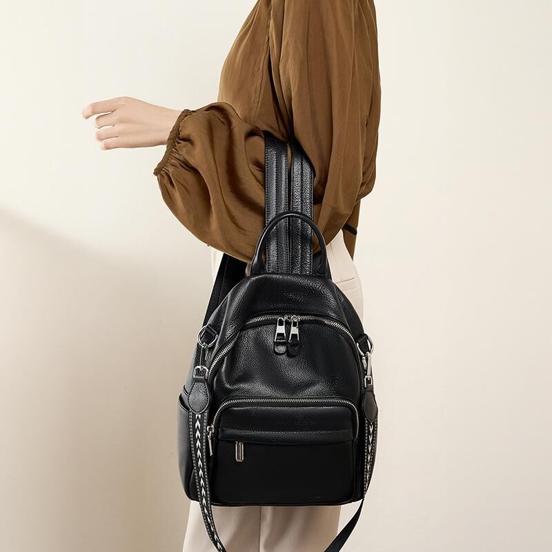 Genuine Cowhide Leather Backpack for Women, Soft Everyday Carry Bag