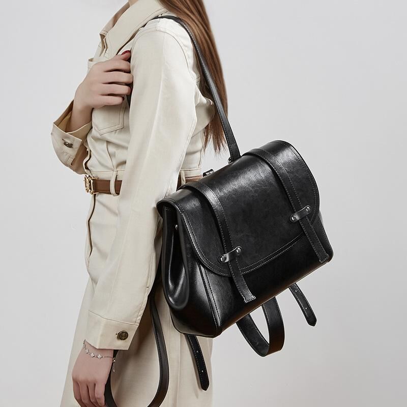 Genuine Cowhide Leather Backpack for Women, Soft Everyday Carry Bag