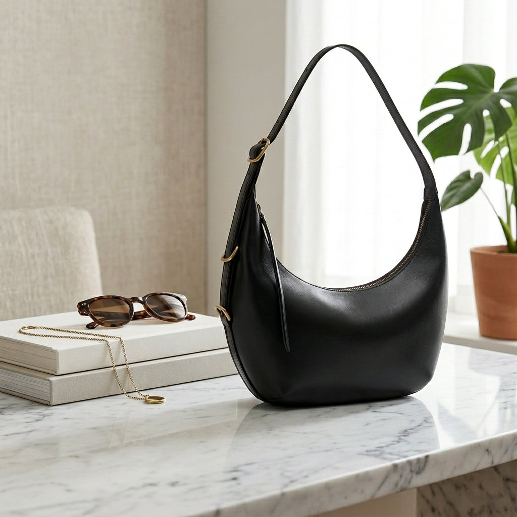 Genuine Cowhide Leather Shoulder Bag for Women, Soft Everyday Carry Bag