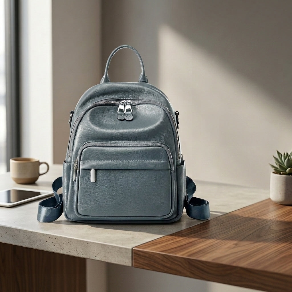 Genuine Cowhide Leather Backpack for Women, Soft Everyday Carry Bag