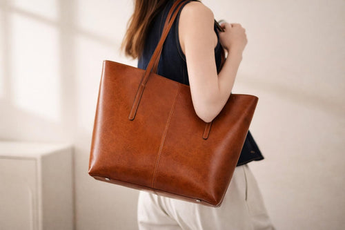 Large Leather Tote Bag for Women Genuine Cowhide Work Shoulder Bag, Fits 14” Laptop