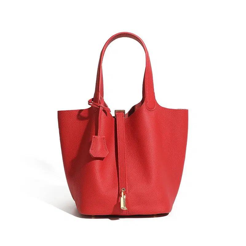 Small Leather Tote Bag, Genuine Textured Summer Work Handbag, Minimal Shoulder Purse