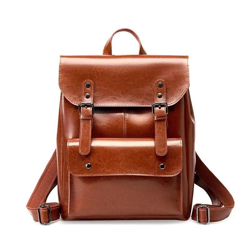 Genuine Leather Backpack, Minimal Vintage Cowhide Rucksack, Laptop Travel Bag