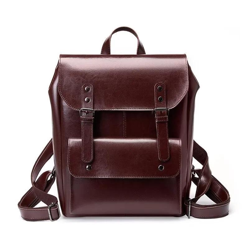 Genuine Leather Backpack, Minimal Vintage Cowhide Rucksack, Laptop Travel Bag