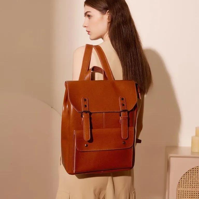 Genuine Leather Backpack, Minimal Vintage Cowhide Rucksack, Laptop Travel Bag