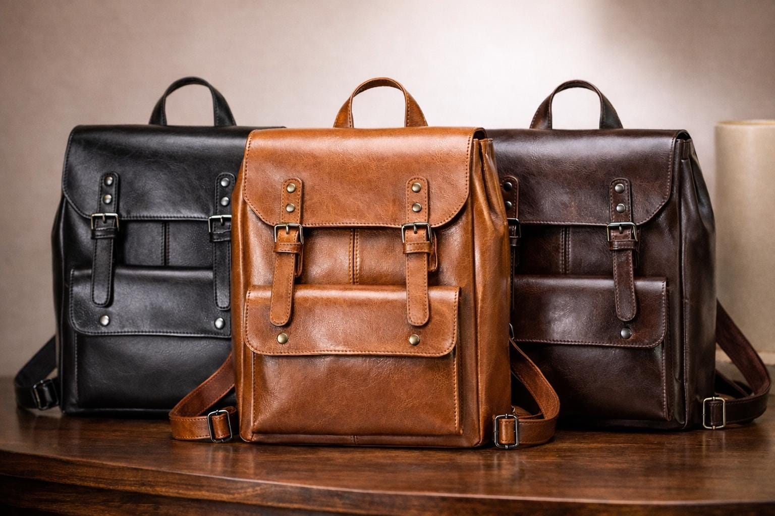 Genuine Leather Backpack, Minimal Vintage Cowhide Rucksack, Laptop Travel Bag