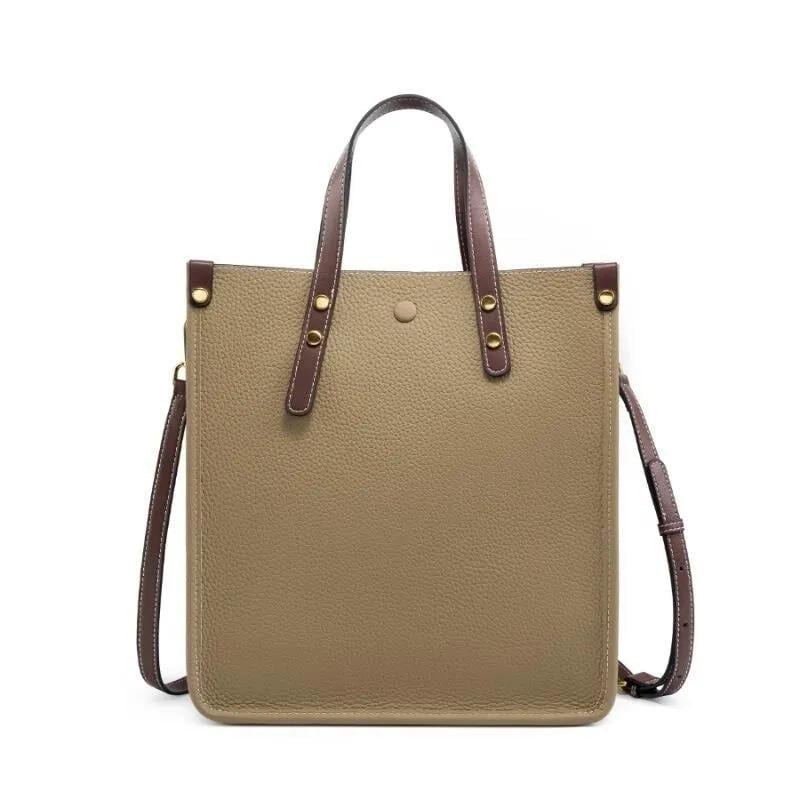 Minimalist Cowhide Leather Tote Bag, Structured Shoulder Handbag, Crossbody Straps