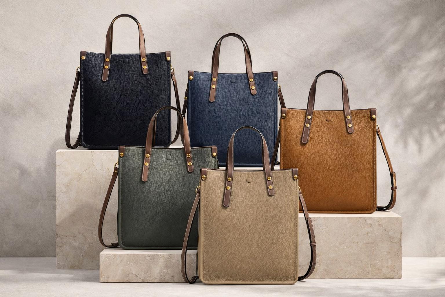 Minimalist Cowhide Leather Tote Bag, Structured Shoulder Handbag, Crossbody Straps