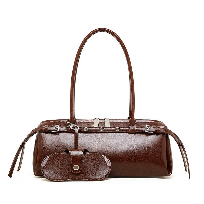 Genuine Leather Shoulder Bag for Women – Handmade Minimalist Baguette Purse - 3 colors Available