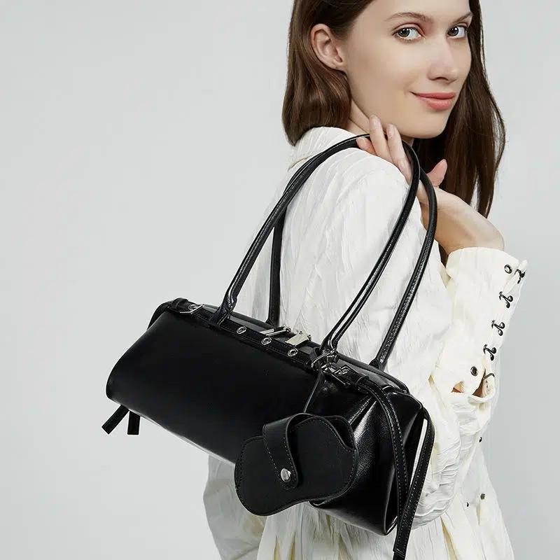 Genuine Leather Shoulder Bag for Women – Handmade Minimalist Baguette Purse - 3 colors Available