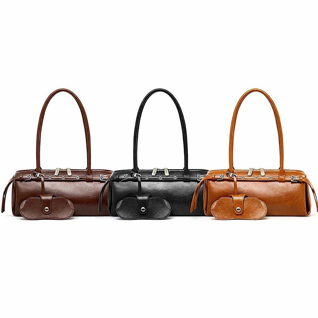 Genuine Leather Shoulder Bag for Women – Handmade Minimalist Baguette Purse - 3 colors Available