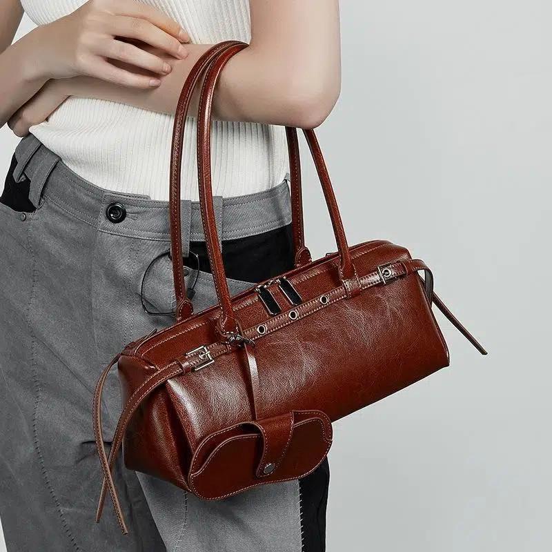 Genuine Leather Shoulder Bag for Women – Handmade Minimalist Baguette Purse - 3 colors Available