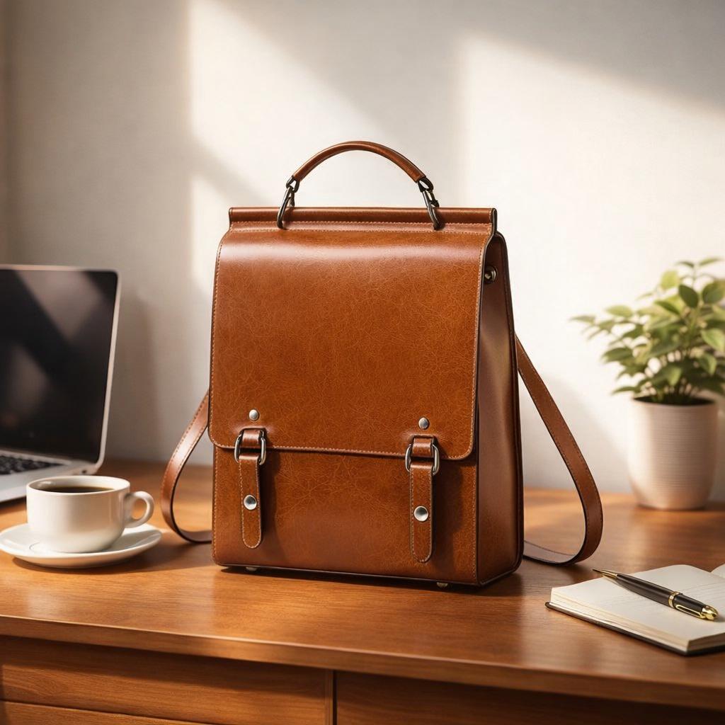 Genuine Leather Backpack, Minimal Vintage Business Travel Bag