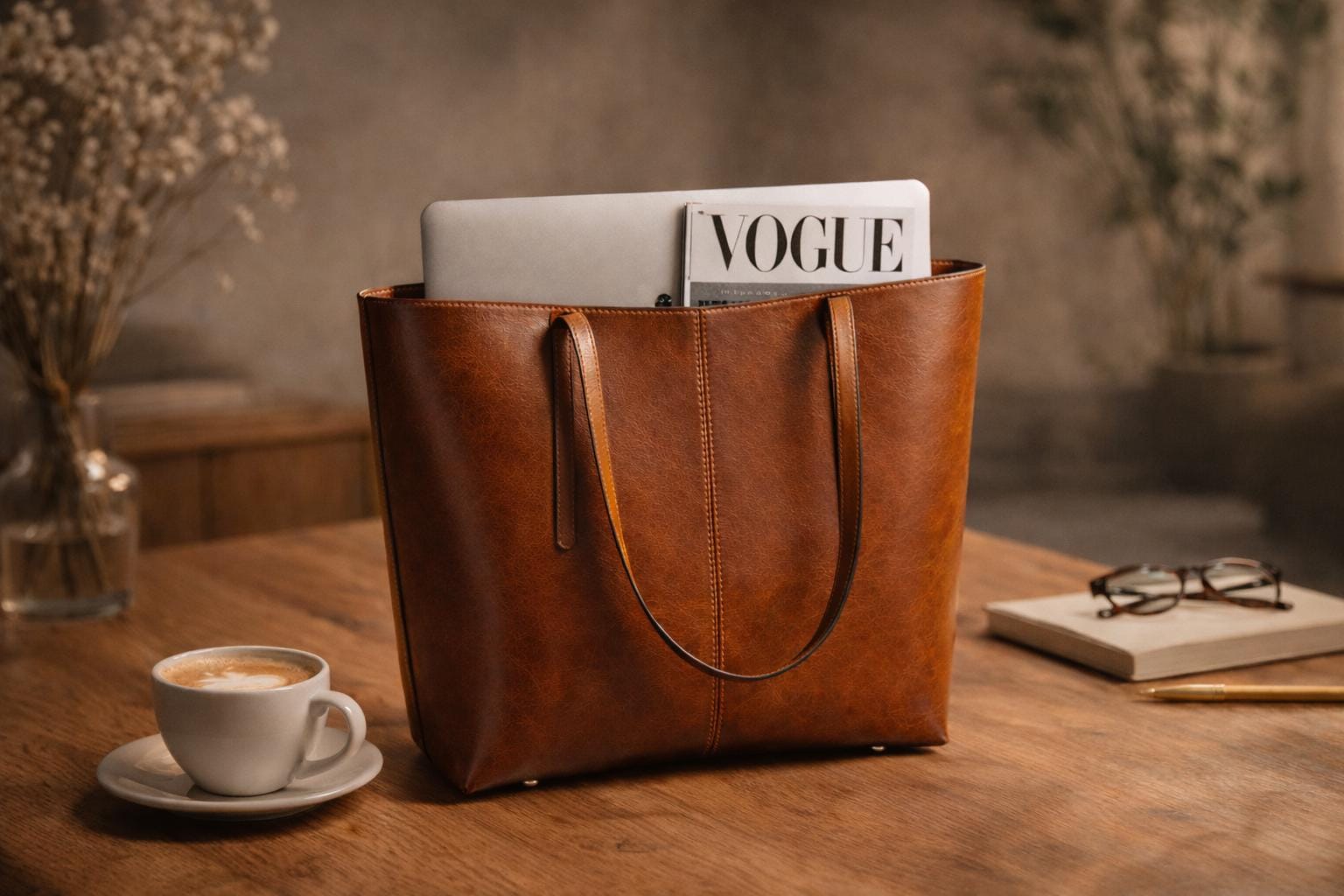 Large Leather Tote Bag for Women Genuine Cowhide Work Shoulder Bag, Fits 14” Laptop