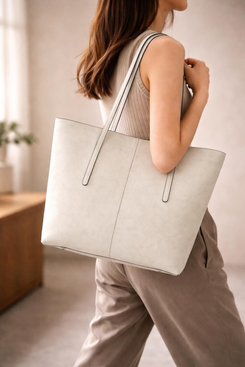 Large Leather Tote Bag for Women Genuine Cowhide Work Shoulder Bag, Fits 14” Laptop