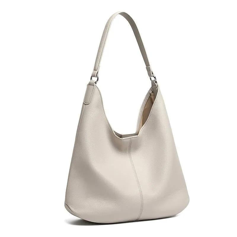 Genuine Leather Hobo Bag, Slouchy Shoulder Bag with Inner Pouch, Minimalist Work Tote