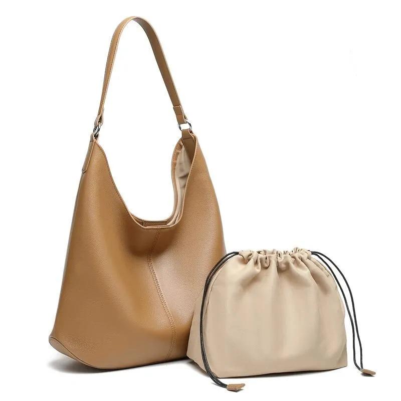 Genuine Leather Hobo Bag, Slouchy Shoulder Bag with Inner Pouch, Minimalist Work Tote