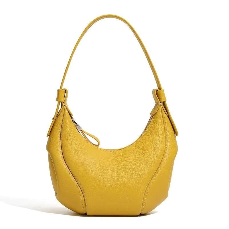 Genuine Leather Crescent Shoulder Bag, Minimalist Handbag, Soft Curved Silhouette