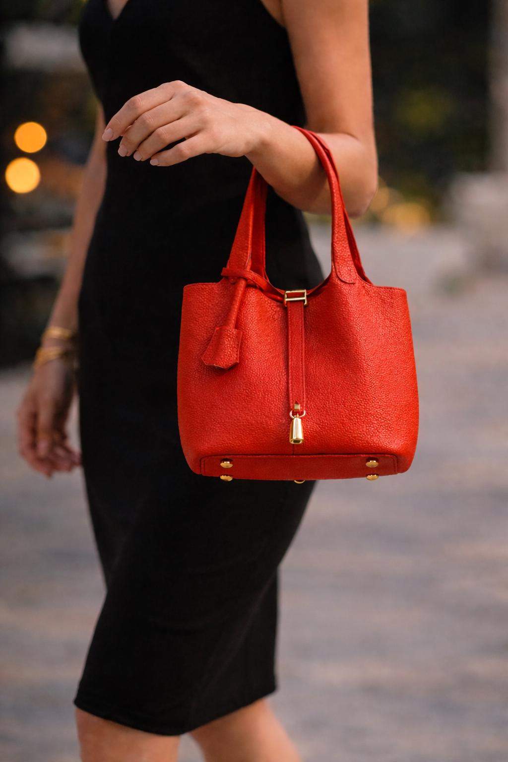 Small Leather Tote Bag, Genuine Textured Summer Work Handbag, Minimal Shoulder Purse
