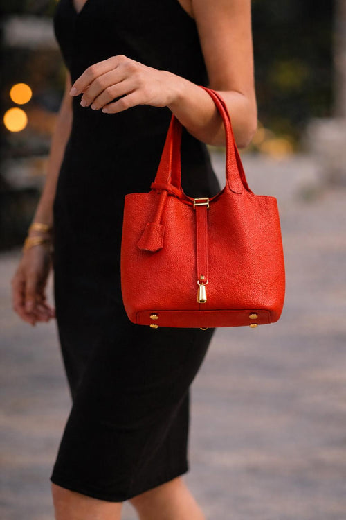 Small Leather Tote Bag, Genuine Textured Summer Work Handbag, Minimal Shoulder Purse