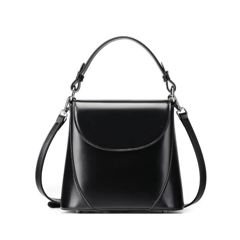 Genuine Cowhide Leather Top Handle Bag, Minimalist Shoulder Crossbody Purse