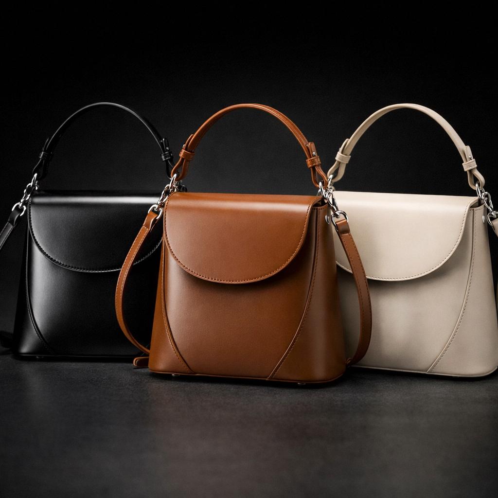 Genuine Cowhide Leather Top Handle Bag, Minimalist Shoulder Crossbody Purse