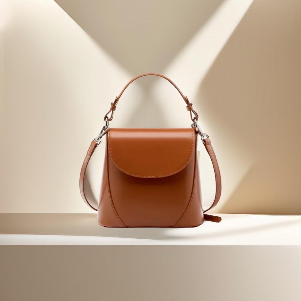 Genuine Cowhide Leather Top Handle Bag, Minimalist Shoulder Crossbody Purse