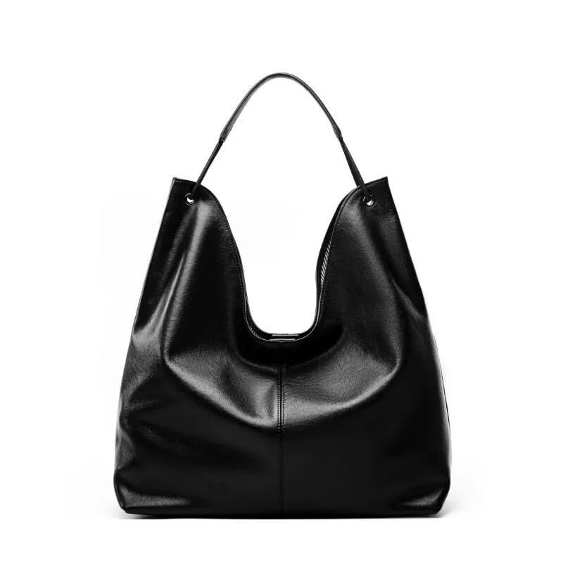 Genuine Leather Slouchy Tote Bag, Large Shoulder Work Handbag