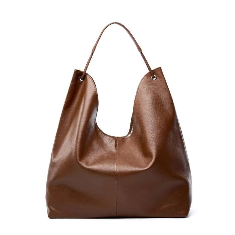 Genuine Leather Slouchy Tote Bag, Large Shoulder Work Handbag