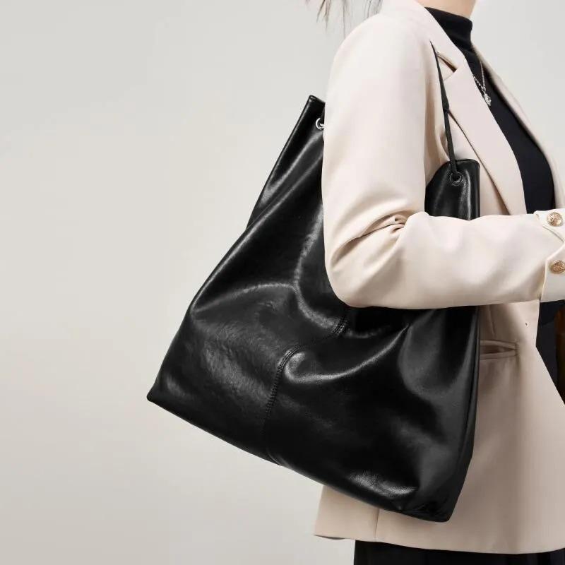Genuine Leather Slouchy Tote Bag, Large Shoulder Work Handbag