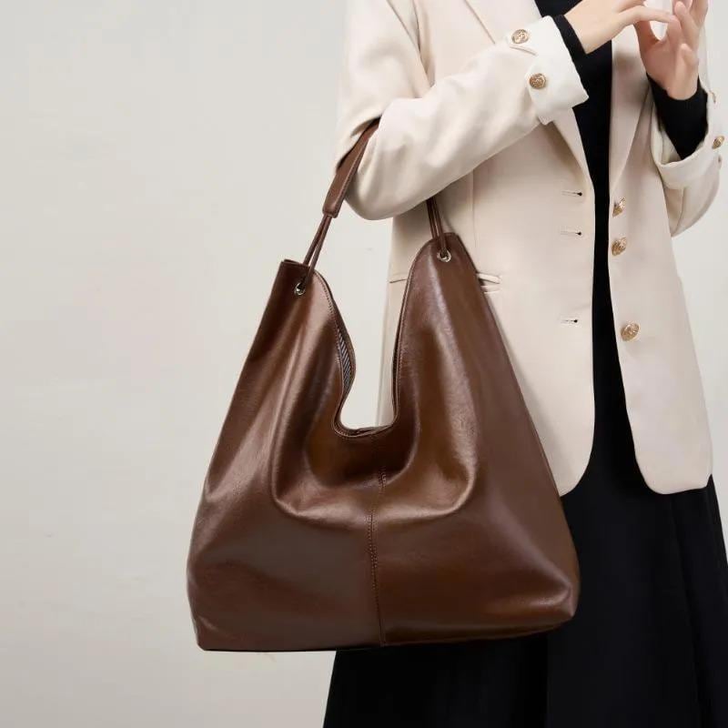 Genuine Leather Slouchy Tote Bag, Large Shoulder Work Handbag