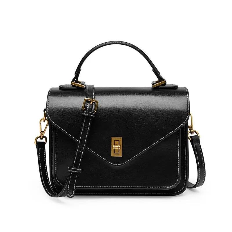 Genuine Leather Crossbody Bag, Structured Vintage Style Handbag, Minimal Shoulder Purse