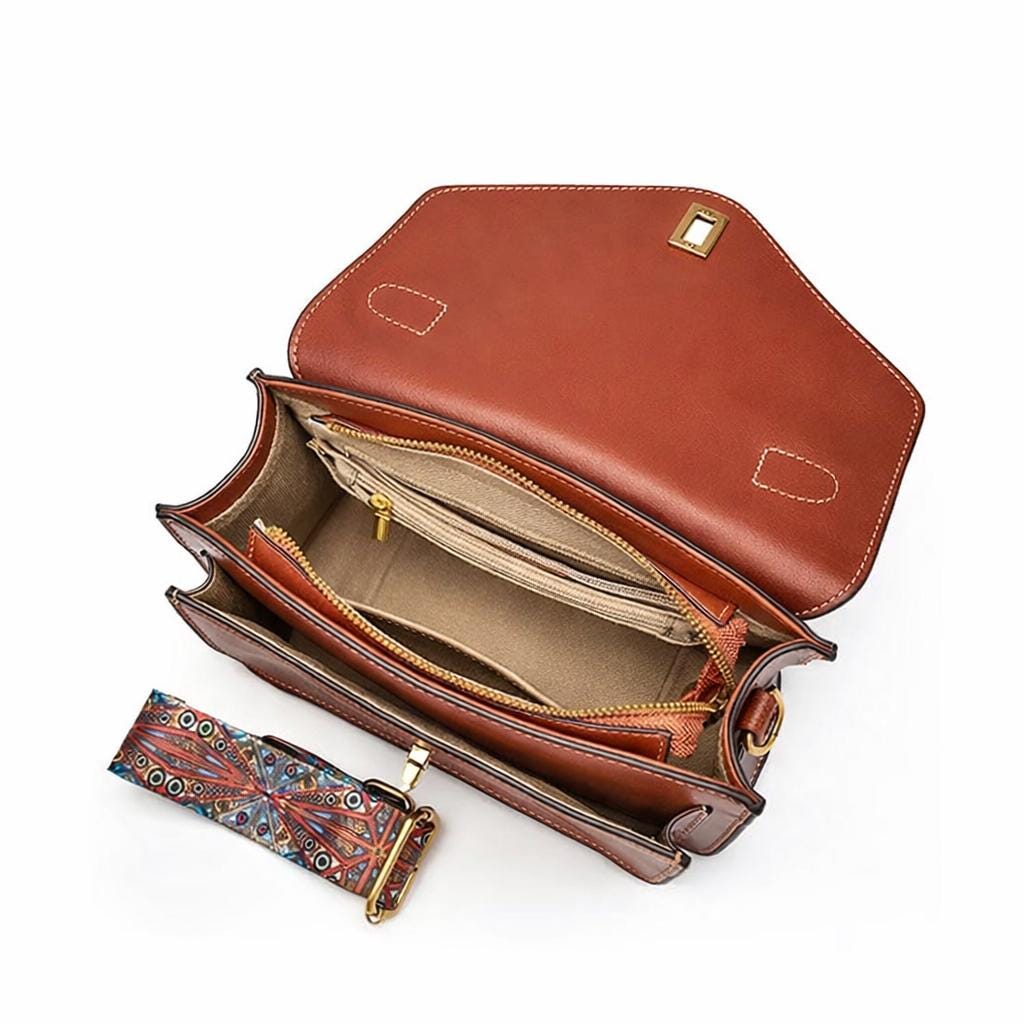 Genuine Leather Crossbody Bag, Structured Vintage Style Handbag, Minimal Shoulder Purse