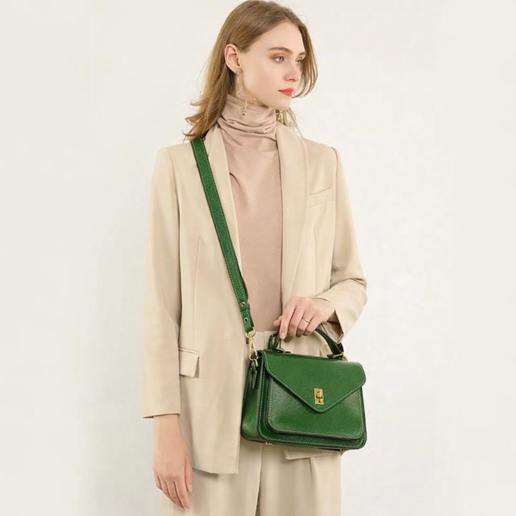 Genuine Leather Crossbody Bag, Structured Vintage Style Handbag, Minimal Shoulder Purse