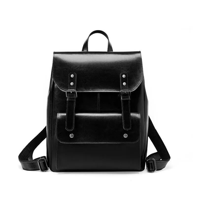 Genuine Leather Backpack, Minimal Vintage Cowhide Rucksack, Laptop Travel Bag