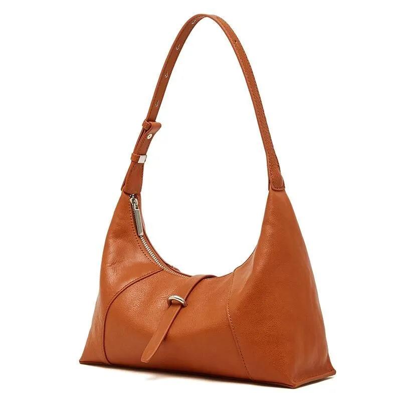 Genuine Leather Hobo Shoulder Bag, Minimalist Slouch Handbag for Women