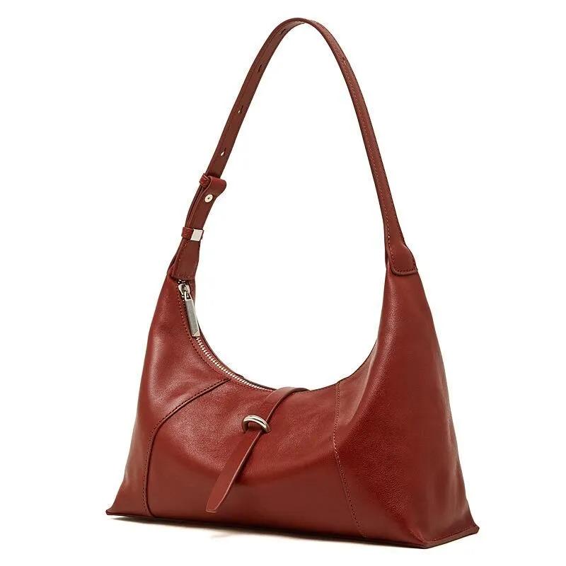 Genuine Leather Hobo Shoulder Bag, Minimalist Slouch Handbag for Women