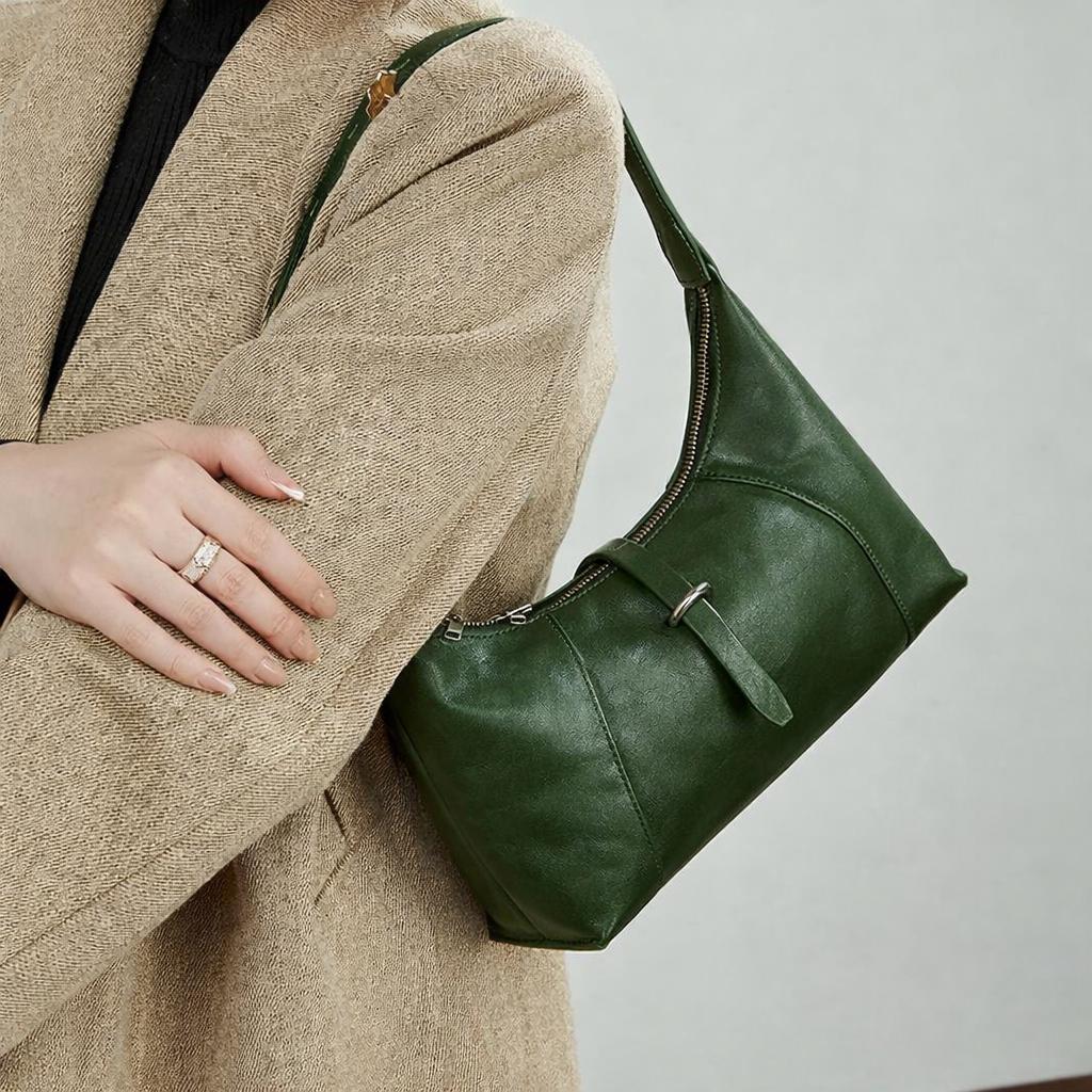 Genuine Leather Hobo Shoulder Bag, Minimalist Slouch Handbag for Women