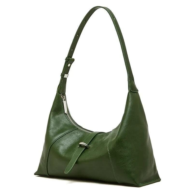 Genuine Leather Hobo Shoulder Bag, Minimalist Slouch Handbag for Women