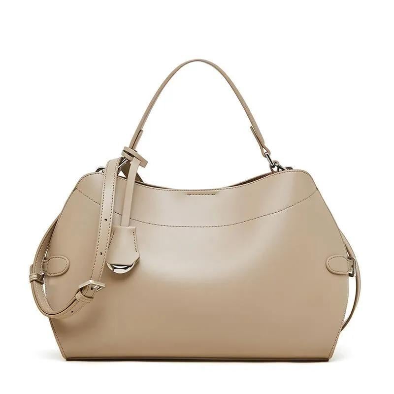 Genuine Leather Hobo Handbag, Minimalist Soft-structured Leather Shoulder Bag with Strap