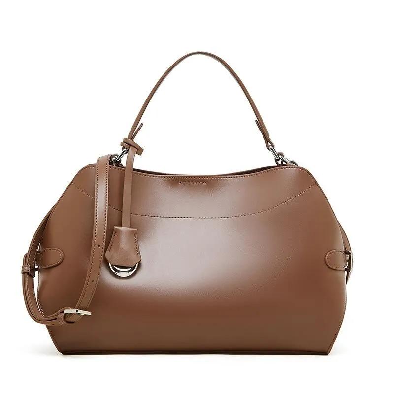Genuine Leather Hobo Handbag, Minimalist Soft-structured Leather Shoulder Bag with Strap