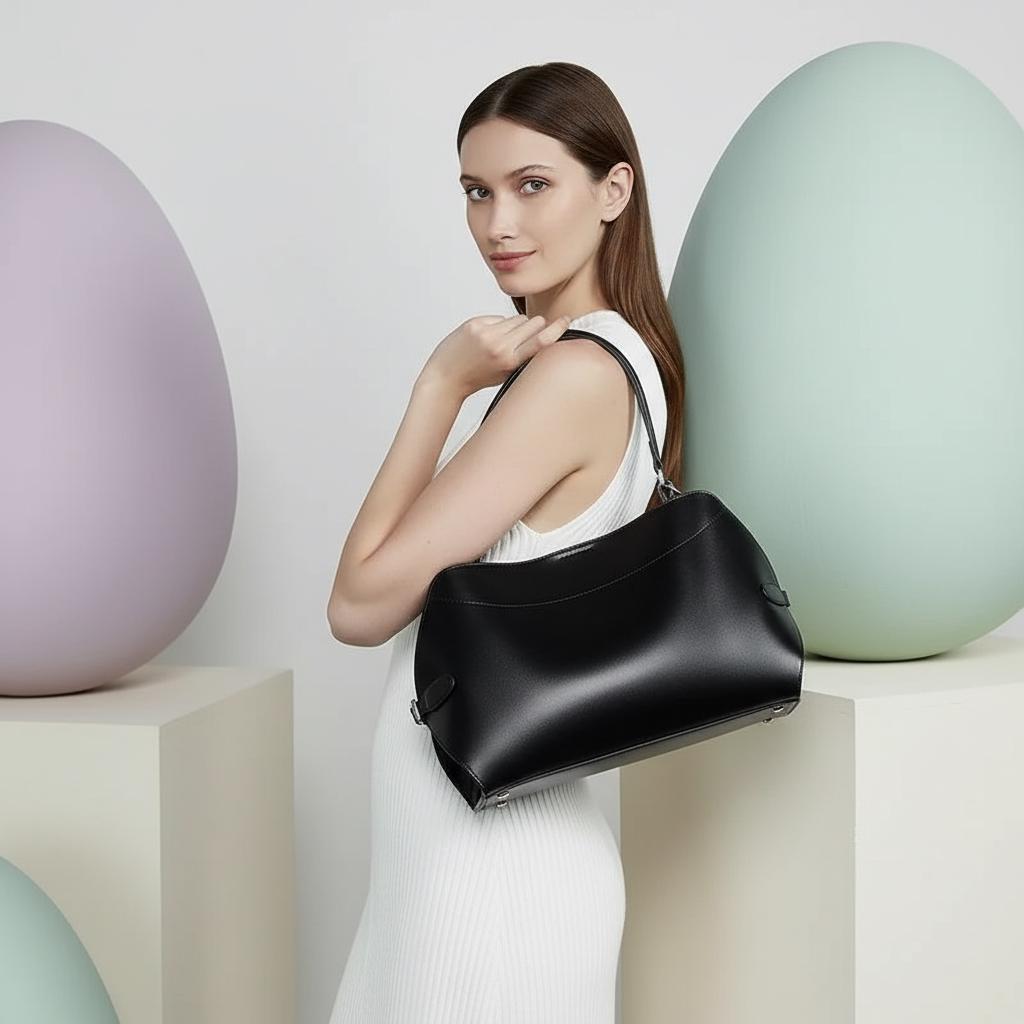 Genuine Leather Hobo Handbag, Minimalist Soft-structured Leather Shoulder Bag with Strap