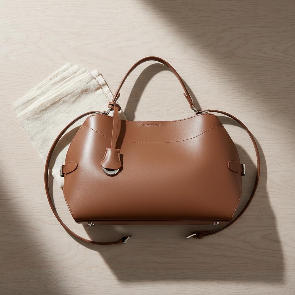 Genuine Leather Hobo Handbag, Minimalist Soft-structured Leather Shoulder Bag with Strap